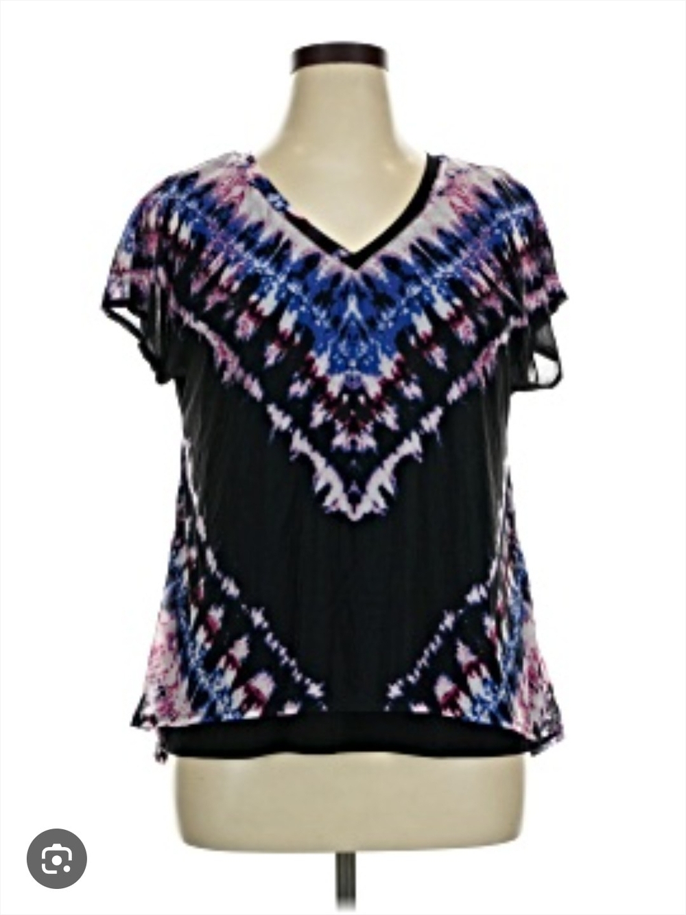 Women's Black Tie-Dye V-Neck Top